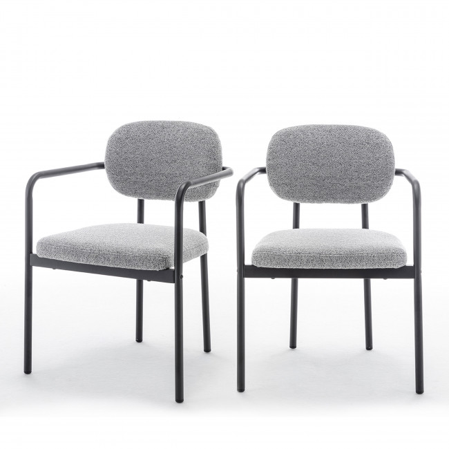 Stuart - Lot de 2 fauteuils de table en tissu bouclette et métal 