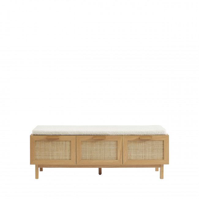 June - Banc d'entrée avec rangement à chaussures en bois et cannage L140cm