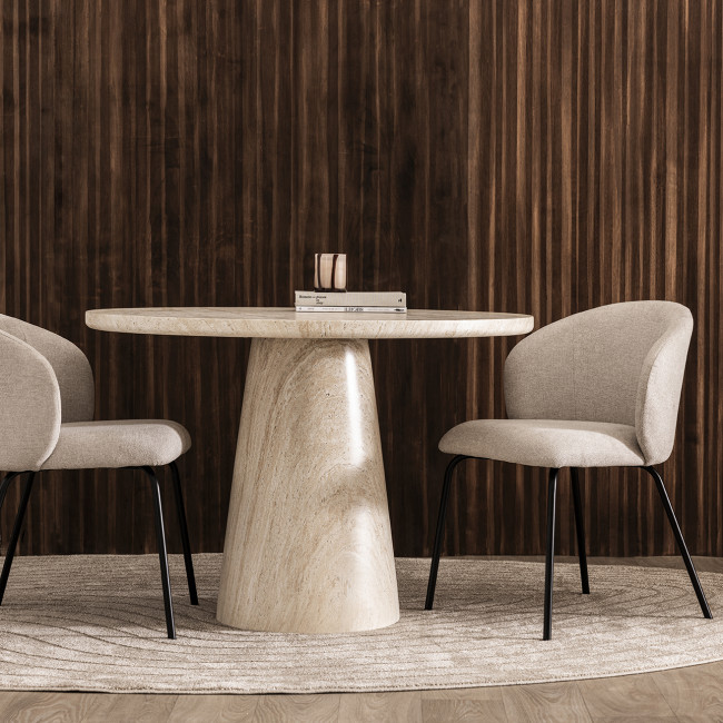 Danli - Table à manger ronde effet travertin ø110cm