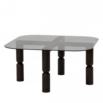 Colonia - Table basse carrée en verre trempé et bois 80x80cm