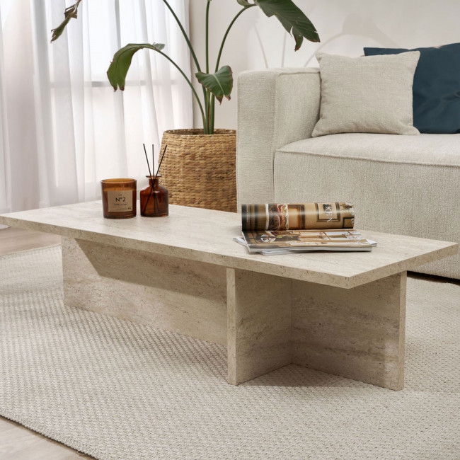 Vika - Table basse effet travertin 120x45cm