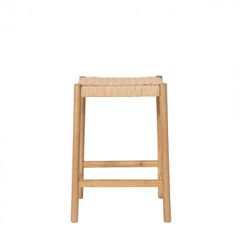 Paolo - Tabouret de bar en corde tressée et bois H65cm