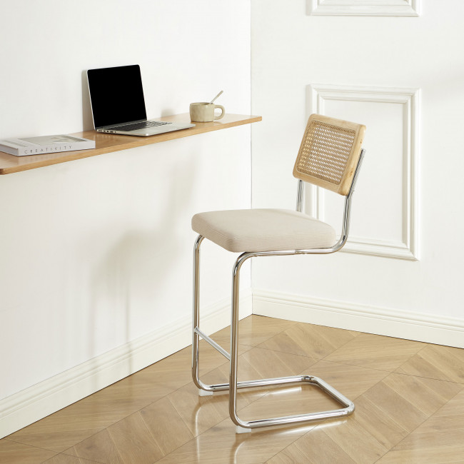 Skana - Lot de 2 chaises de bar en velours côtelé pieds chrome H66cm