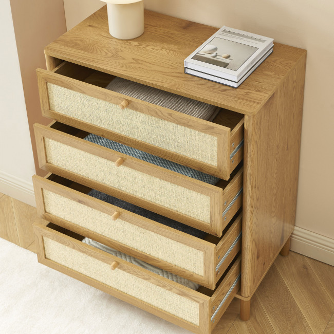 Iris - Commode 4 tiroirs en bois et cannage L80cm