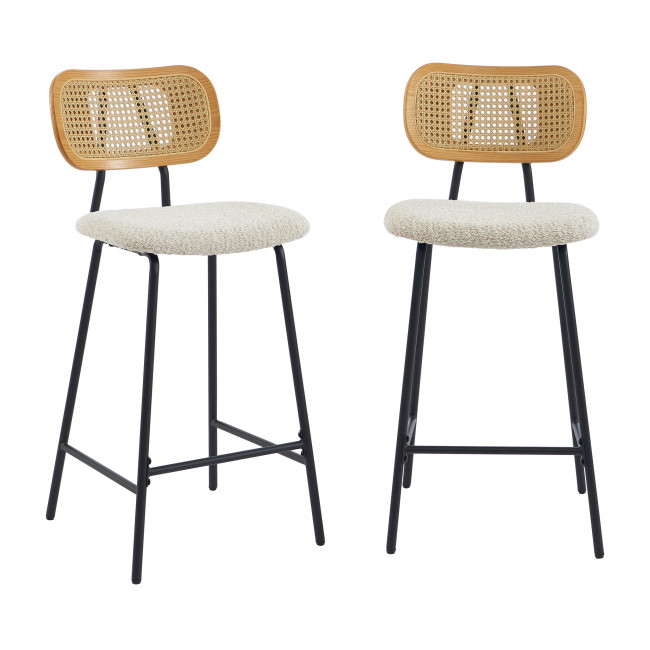 Ema - Lot de 2 tabourets de bar en tissu bouclette et métal H66,5cm