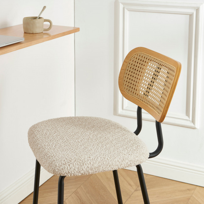 Ema - Lot de 2 tabourets de bar en tissu bouclette et métal H66,5cm