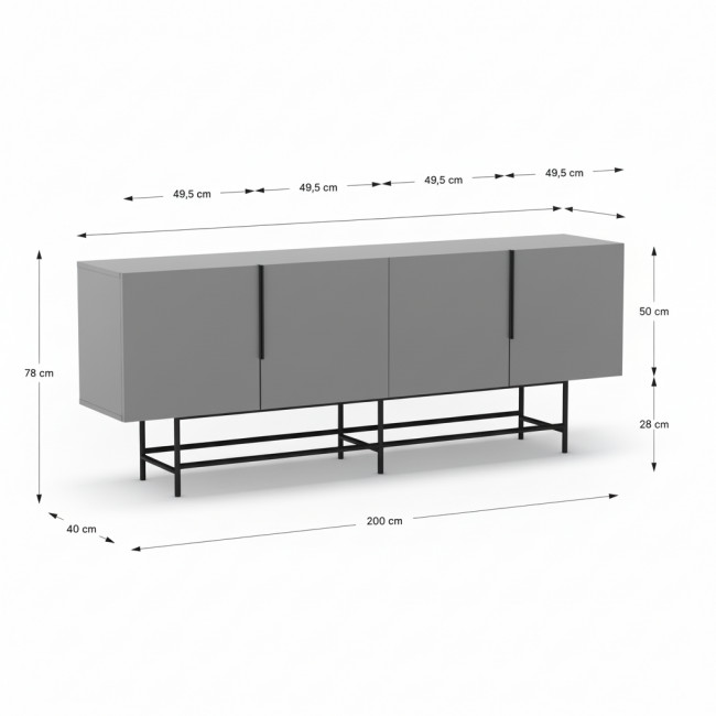 Vintara - Buffet 4 portes en bois et métal L200cm