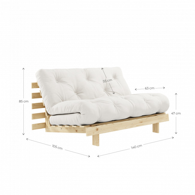 Roots - Canapé convertible 140x200cm en bois naturel et tissu