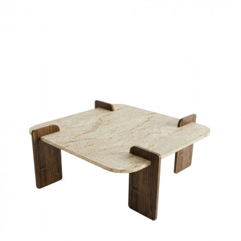 Soleni - Table basse en bois et effet marbre 90x90cm