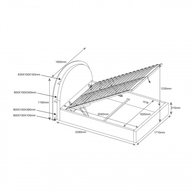 Brie - Lit coffre en tissu avec rangements intégrés 160x200cm