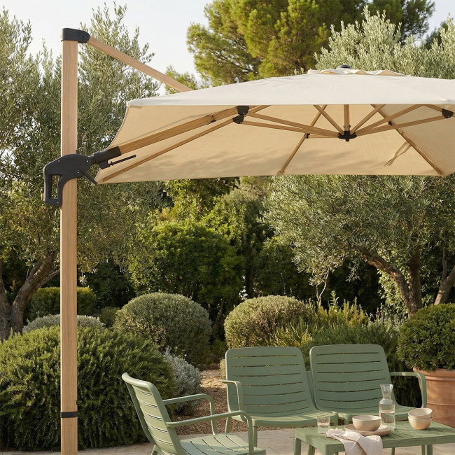 Veya - Parasol rectangulaire déporté en aluminium et effet bois 3x4m