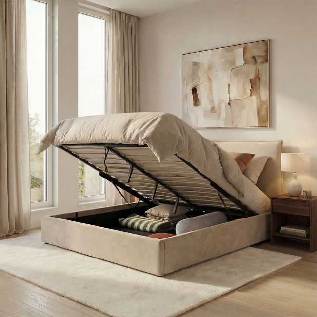 Cama -  Lit coffre en tissu 160x200cm