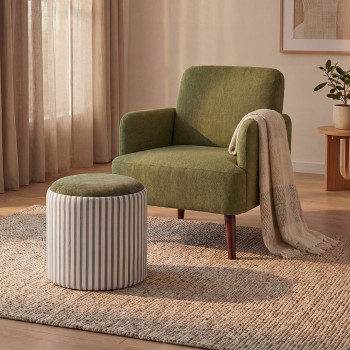 Brooks - Fauteuil rétro en tissu pieds bois foncé