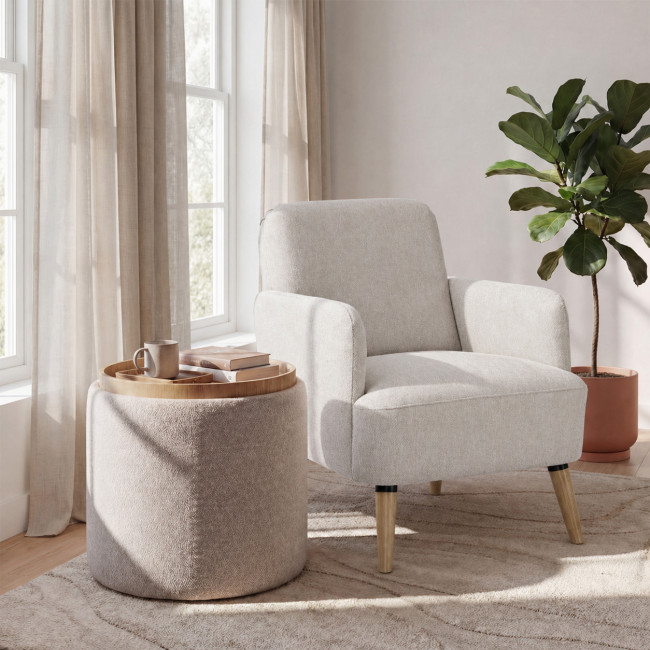 Brooks - Fauteuil rétro en tissu pieds bois clair
