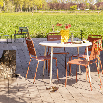 Zola - Table à manger de jardin 4 personnes ronde en métal 