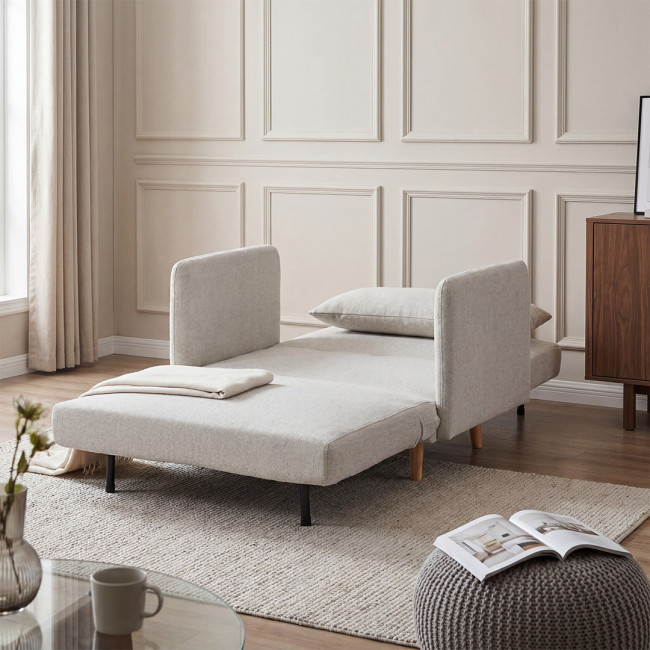 Belushi - Fauteuil convertible en tissu pieds bois clair