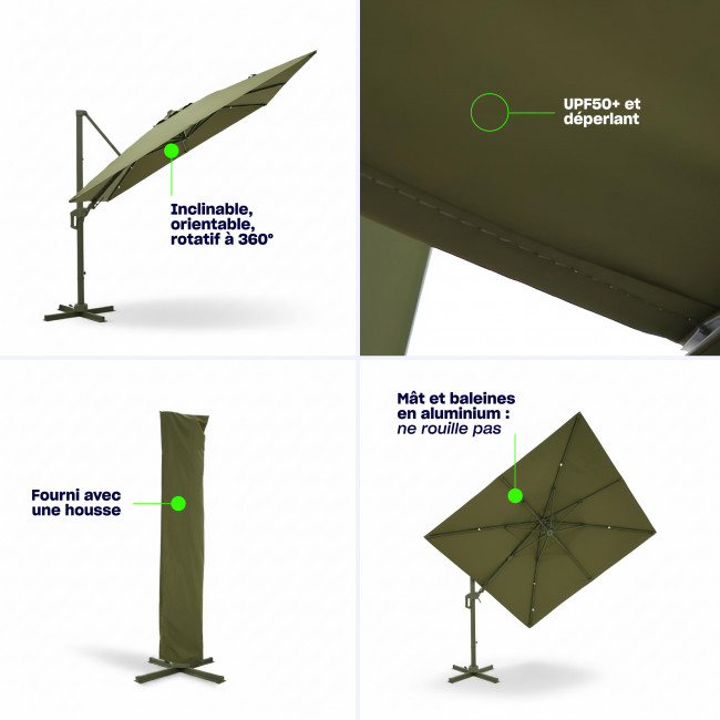 Veya - Parasol rectangulaire déporté en aluminium 3x4m