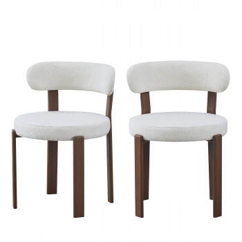 Izzy - Lot de 2 chaises en tissu bouclette piètement effet bois foncé