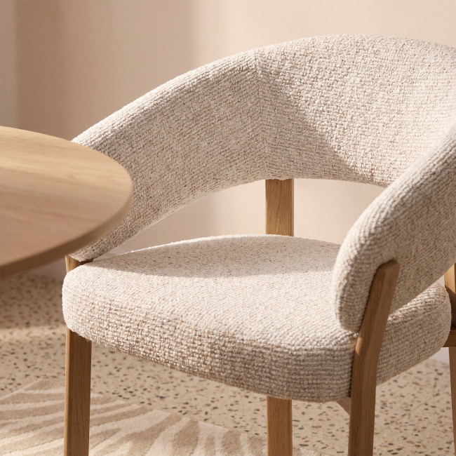 Embo - Lot de 2 fauteuils de table en tissu piètement effet bois clair