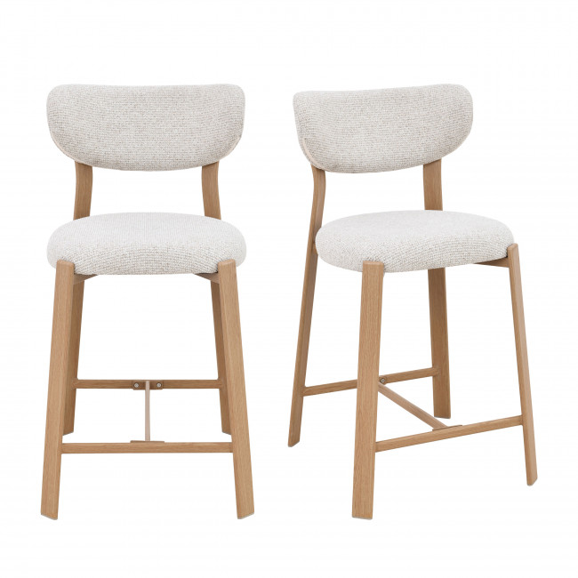Lunara - Lot de 2 chaises de bar en tissu piètement effet bois clair H65cm