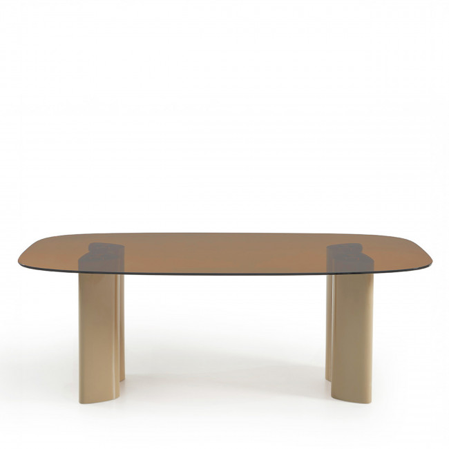 Alty - Table à manger 8 personnes en verre et pieds bois vert