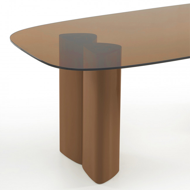 Alty - Table à manger 8 personnes en verre et pieds bois terracotta