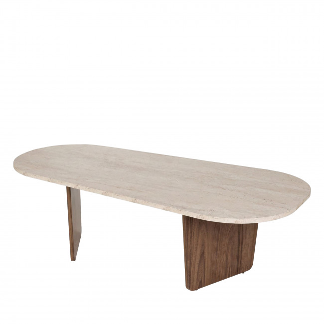 Soma - Table basse ovale en bois et effet travertin 130x65cm