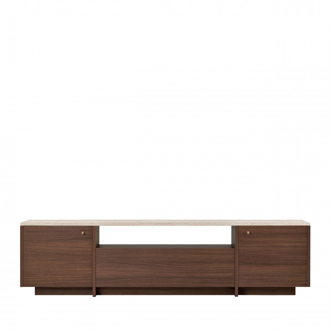 Hopa - Meuble tv 3 portes plateau effet travertin et bois L180cm