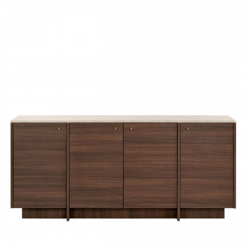 Hopa - Buffet 4 portes plateau effet travertin et bois L180cm