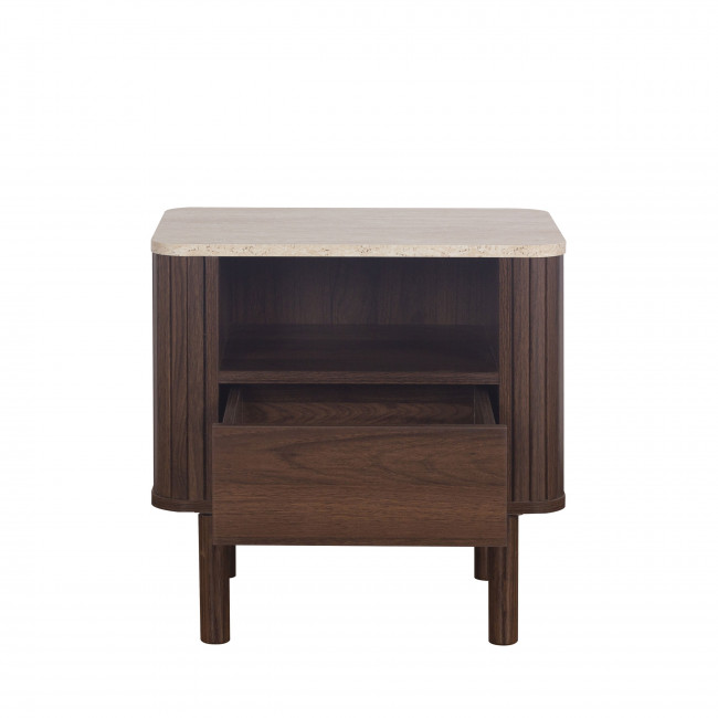 Maya - Table de chevet 1 tiroir en bois effet travertin