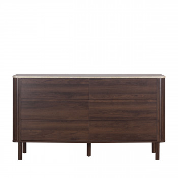 Maya - Commode 6 tiroirs en bois effet travertin L140cm