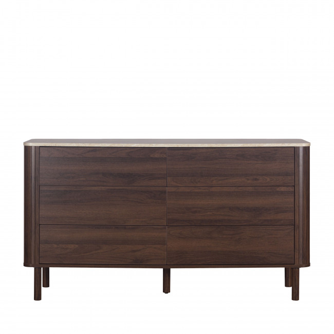 Maya - Commode 6 tiroirs en bois effet travertin L140cm