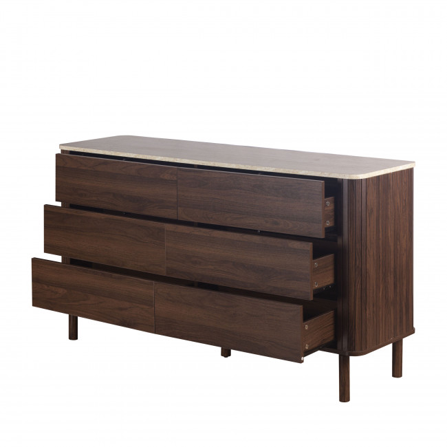 Maya - Commode 6 tiroirs en bois effet travertin L140cm