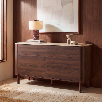 Maya - Commode 6 tiroirs en bois effet travertin L140cm