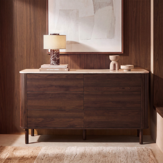 Maya - Commode 6 tiroirs en bois effet travertin L140cm