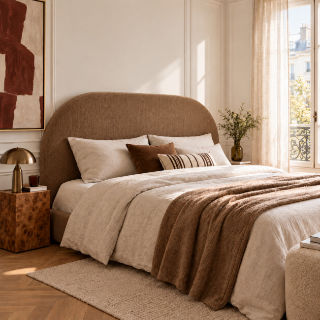 Wayne - Tête de lit compressée en tissu demi-lune L 180 cm