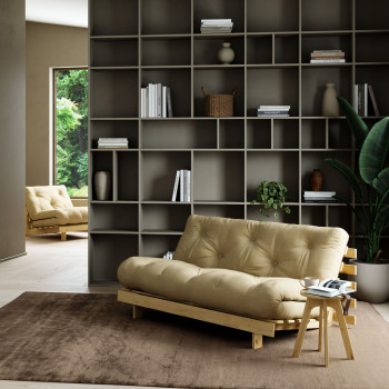 Roots - Canapé convertible 160x200cm en bois naturel et tissu 160x200cm