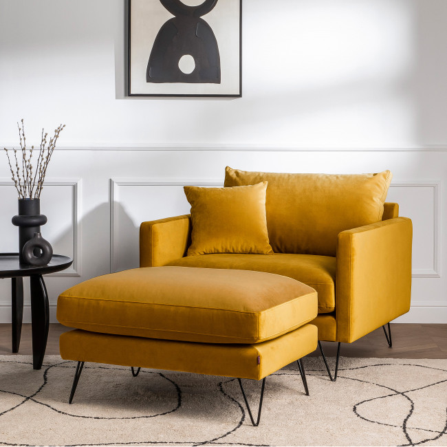 Villabon - Pouf en velours pieds épingles noirs